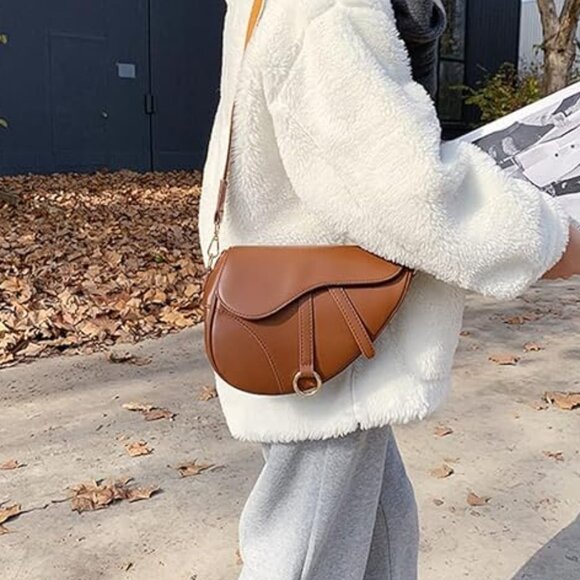 Neiman Marcus Vacation PU Leather Saddle Shoulder Bag